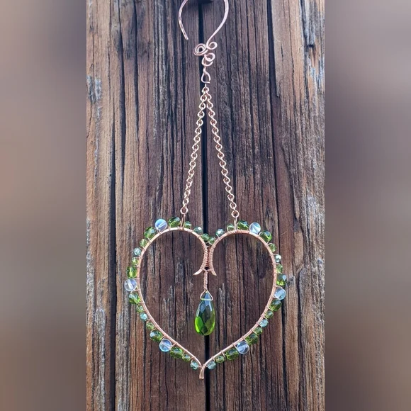 Artisan Heart Suncatcher Ornament Copper Handmade Sparkling Holiday Home Decor - Picture 3 of 17